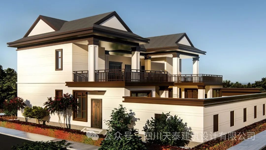四川雅安二层新中式三合院别墅，带堂屋设计，占地面积200多平方